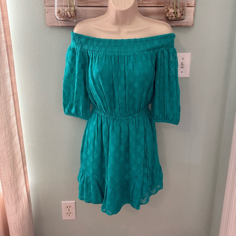 Lilly Pulitzer Water Lilly Green Off-Shoulder Mini Rochelle Dress/Romper
